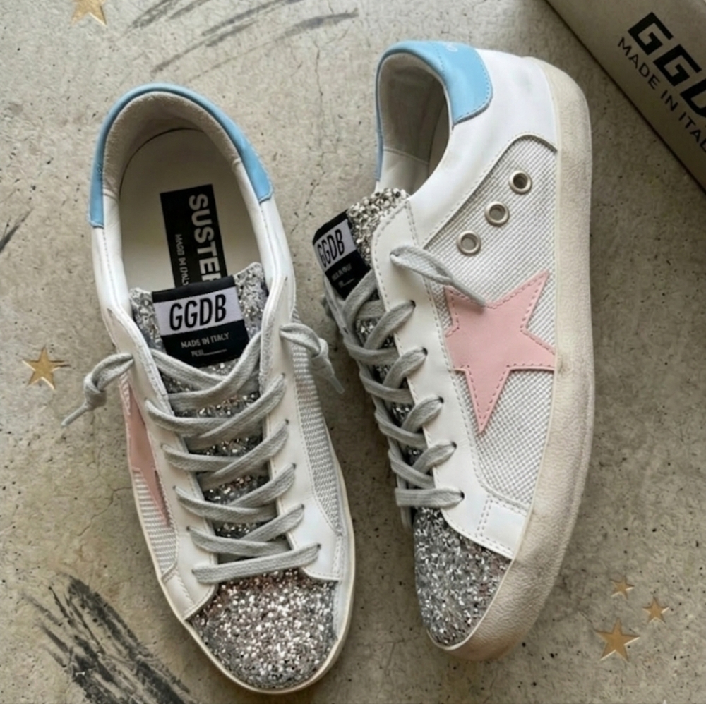 Golden Goose Glitter Pink Star Sneakers 7.5
